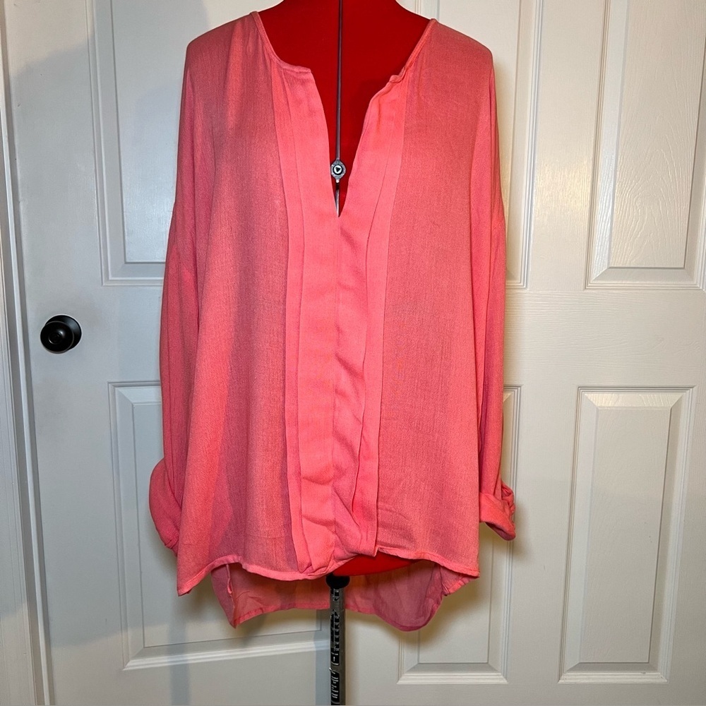 Eden & Olivia Lightweight V-Neck Roll Tab long Sleeve Blouse / Top / Shirt